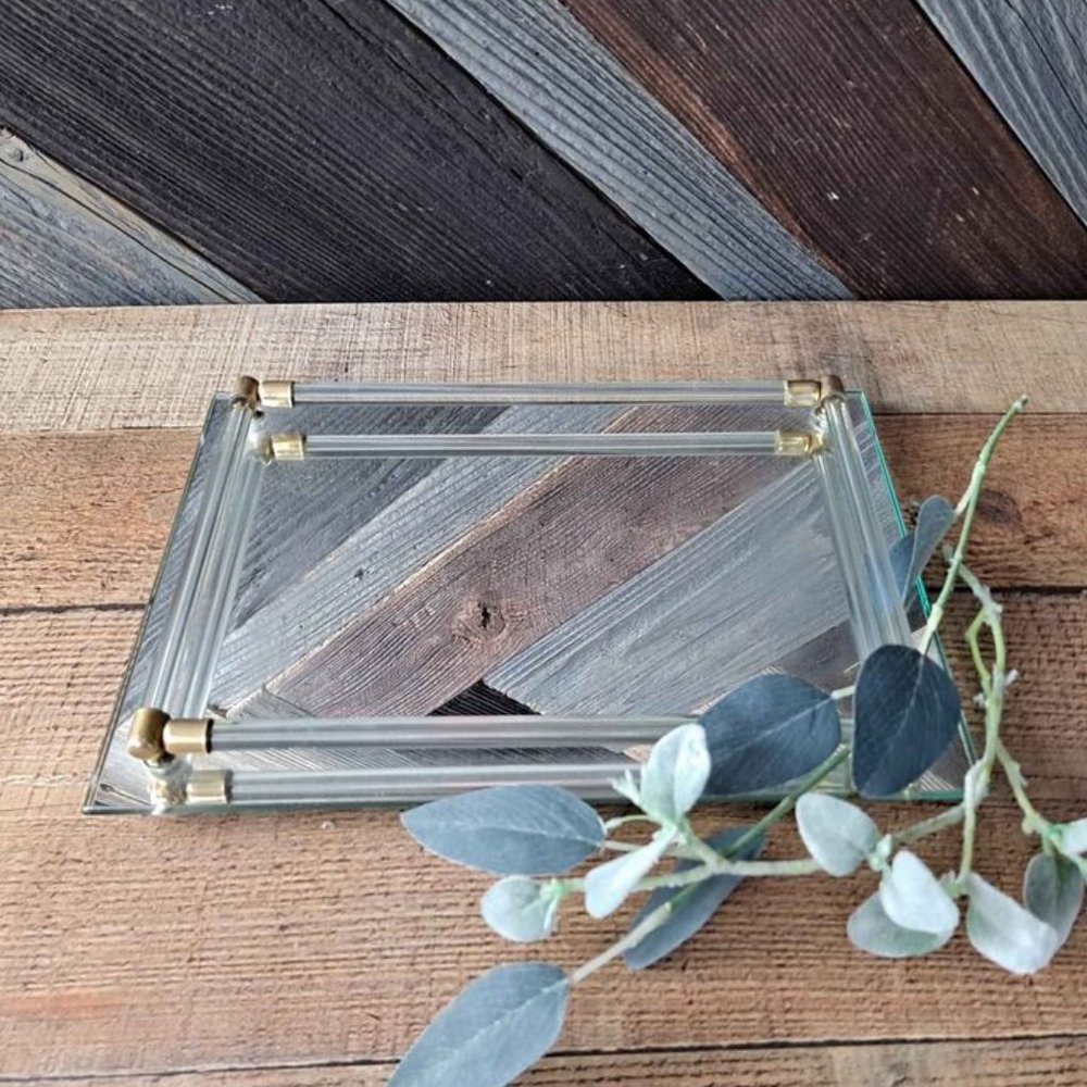Vintage Lucite Brass Mirorred Tray